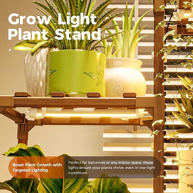 Bamworld Plant Stand with Grow Light Tall Plant Shelf - Image 3