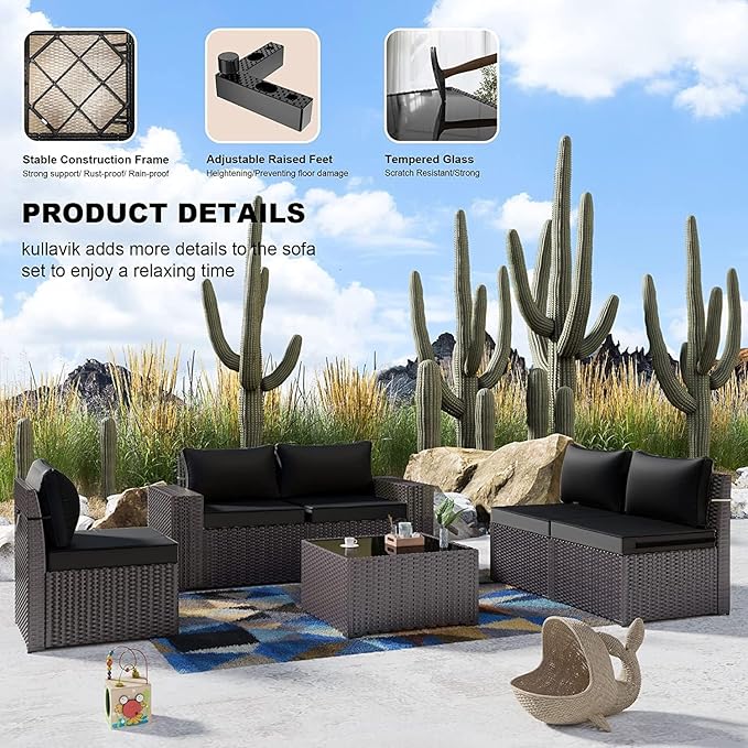 Kullavik 12 Pieces Outdoor Patio Furniture Set PE Wicker Rattan Sectional Sofa - Image 7