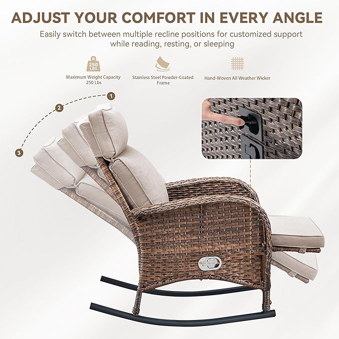 Zero Gravity Patio Rocking Wicker Recliner Chair - Image 6