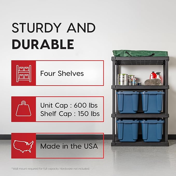 IRIS USA 4-Shelf Heavy Duty Plastic Storage Shelves, 600lb Capacity, Large - Image 4