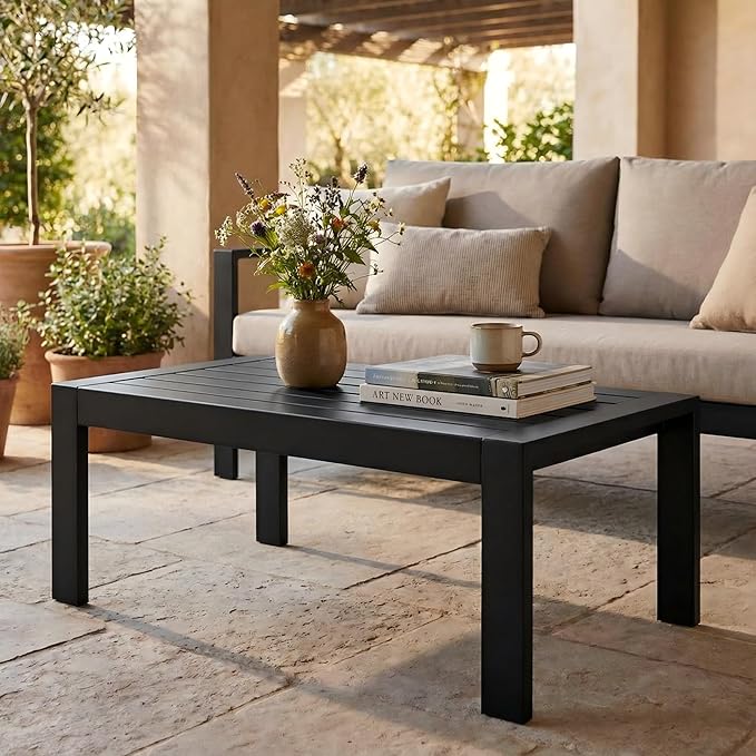 Solaste Aluminum Outdoor Coffee Table, All-Weather Rectangle Metal Patio Coffee - Image 7