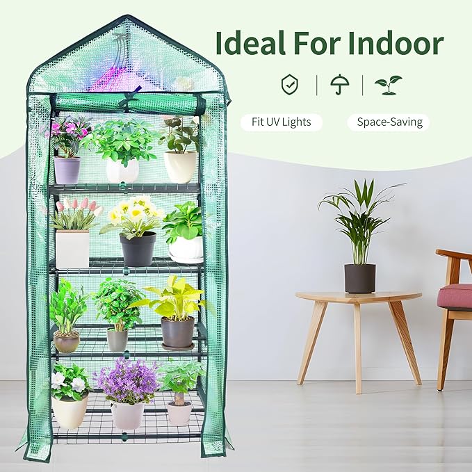 4 Tier Mini Greenhouse for Outdoor Indoor, Double-Layer Roof, Heavy Duty Small - Image 4