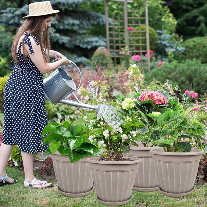 FGstyle 12 Inch Pots for Plants, 4 Pack Tall Planters, Large Flower Pots - Image 2
