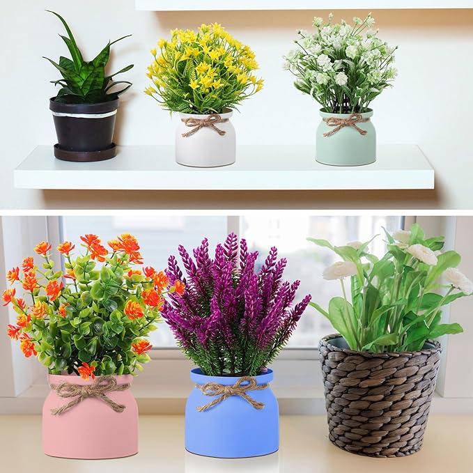 Cindeer 4 Pcs Large Artificial Potted Flowers Fake Potted Plants Plastic Faux - Image 5