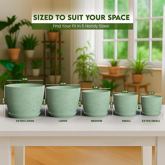 Utopia Home - Spotty Plant Pots Indoor - 7/6.6/6/5.3/4.8 Inches Flower Pots - - Image 6