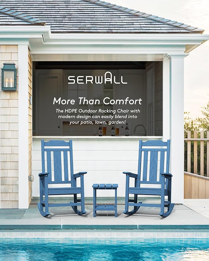SERWALL Outdoor Rocking Chair Set of 6, Patio Rocking Chair Sets, HDPE Rocking - Image 6