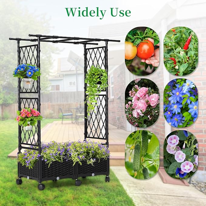 Planter Box with Trellis Outdoor, 53.1in Plastic Raised Garden Bed with Trellis - Image 4