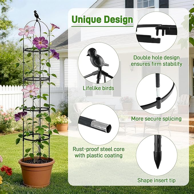 6ft Garden Obelisk Trellis for Climbing Plants-Rustproof Metal Pipe - Image 3