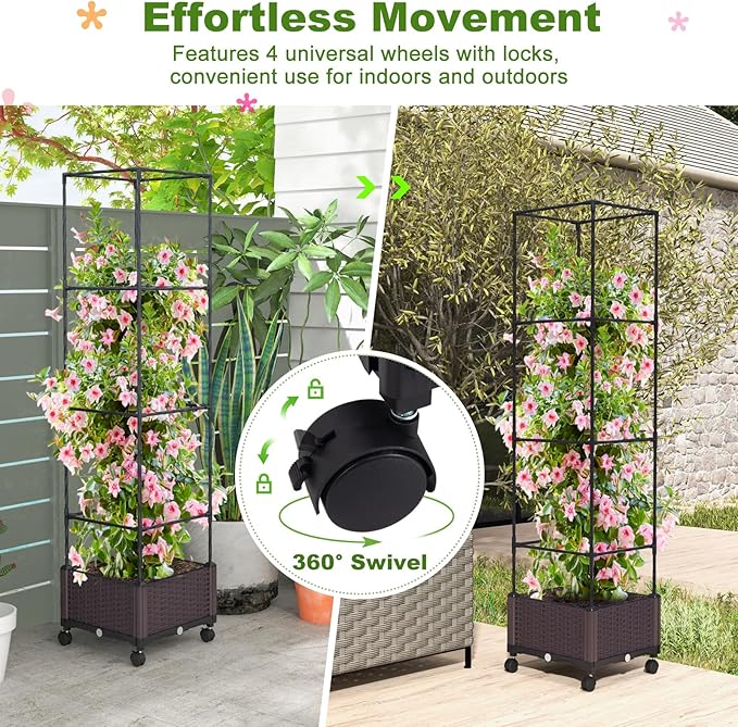 Giantex Raised Garden Bed with Tomato Cages, 67” Adjustable Height, Self - Image 8