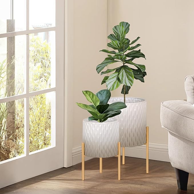 ARNIS Plants Pots with Stand, Unique Mid Century Decorative Metal Flower Pots - Image 2