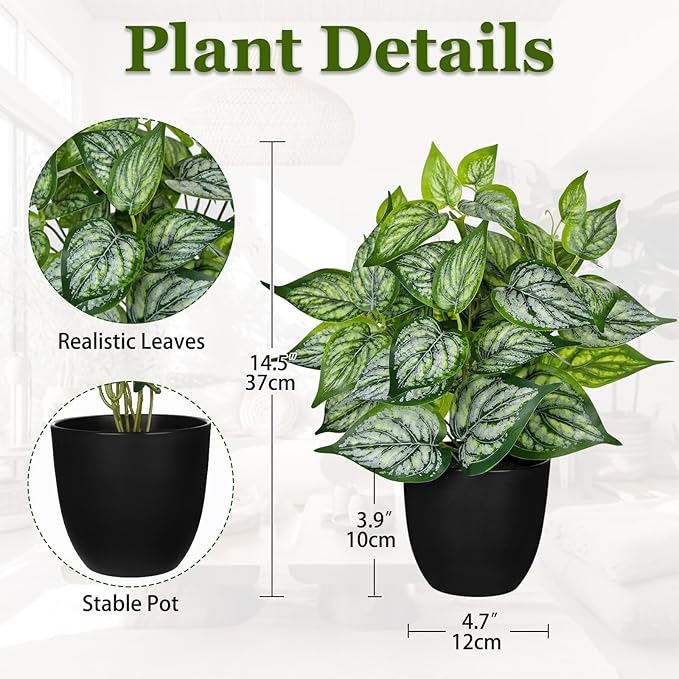 14.5" Artificial Plants Indoor Home Decor, Fake Potted Silk Plants - Image 2