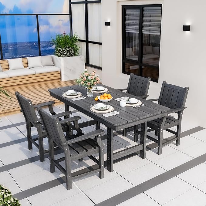 Pamapic 5-Piece Outdoor Dining Set, HDPE Outdoor Rectangular Table and 4 Chairs - Image 6