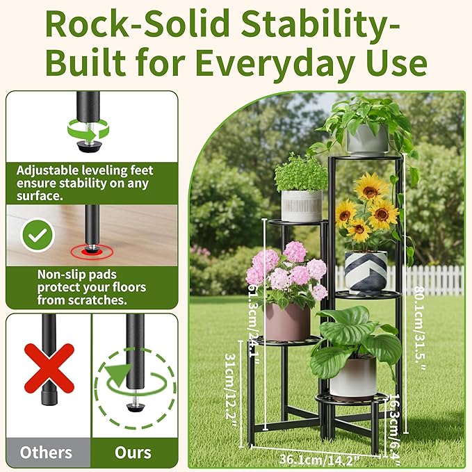 Plant Stand Indoor Outdoor, 5 Tier Corner Metal Flower Display Holder Stand - Image 3