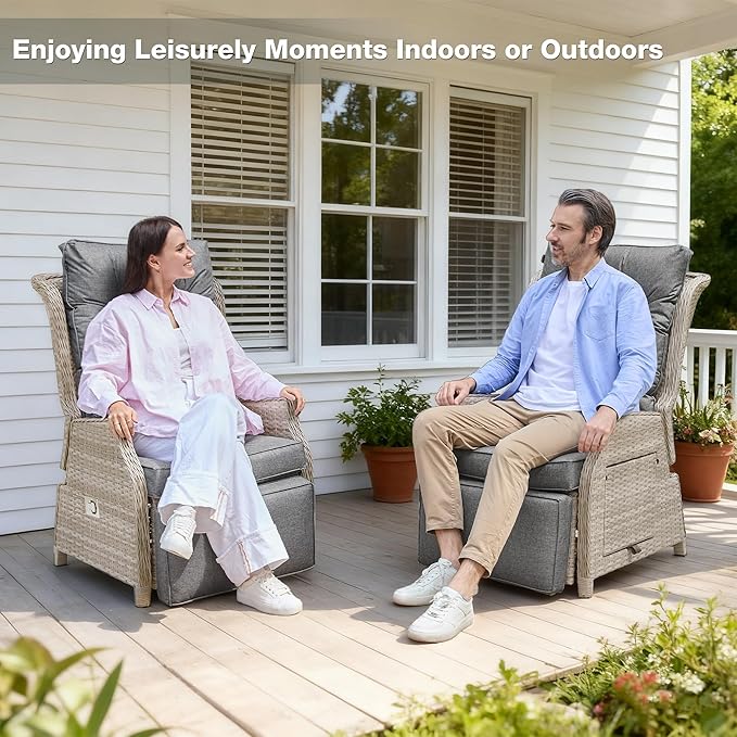 Outdoor Recliner with Adjustable Back and Footrest, Patio 150° Lay Flat - Image 6