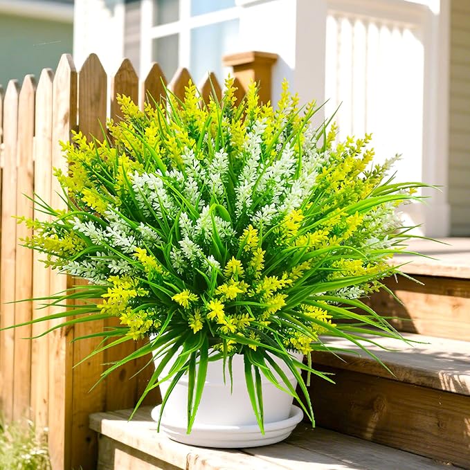 Artificial Plants Outdoor, Lavender Artificial Flowers Plastic Fake Faux - Image 5