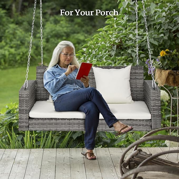 VINGLI Heavy Duty 800 LBS Wicker Hanging Porch Swing - Image 4