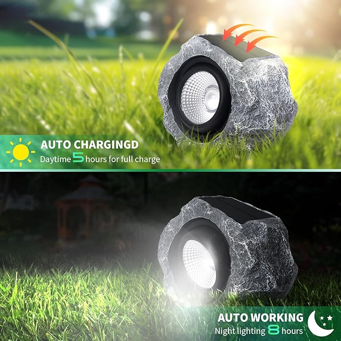 2 Pack Solar Rock Lights Outdoor, Angle Adjustable Solar Lights Outdoor - Image 4