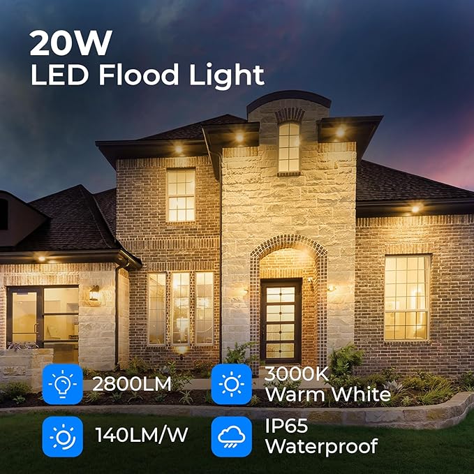 CINOTON 20W LED Flood Lights Outdoor, IP65 Waterproof Exterior Security Wall - Image 5