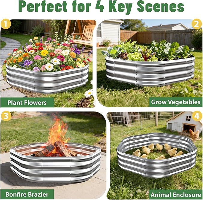 Hexagon Raised Garden Bed, 48 Inch Diagonal & 12 Inch Tall, Galvanized Steel - Image 7