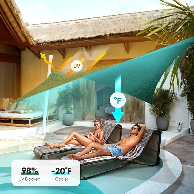 Quictent 185GSM HDPE Sun Shade Sail Canopy Green 98% UV-Blocked - Image 3