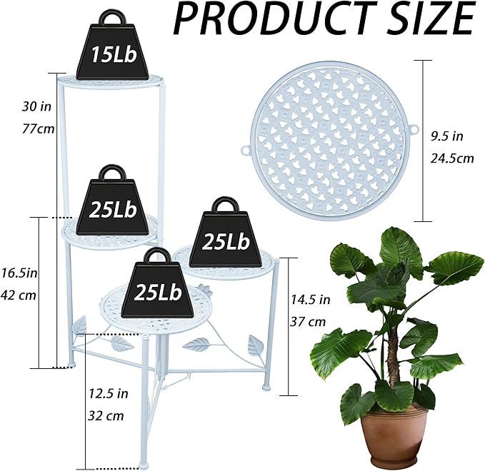 Plant Stand Indoor Outdoor, 3/4 Tier 30" Tall Metal Flower Pot Holder Shelves - Image 2