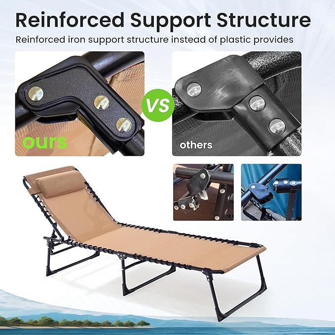 Folding Chaise Lounge Chair 2 Pack - 400lb Capacity - Image 8