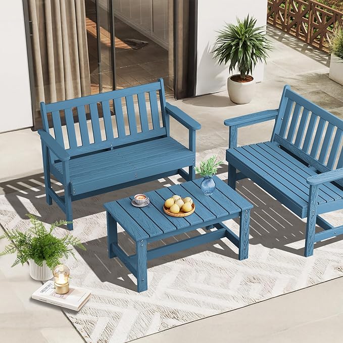 SERWALL Rectangle Outdoor Coffee Table, HDPE Patio Coffee Table - Image 9