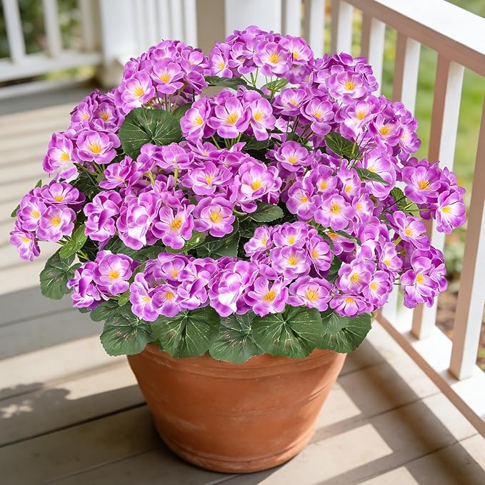 Artificial Geraniums Flowers for Outdoors, 6 Bundles Realistic Silk Fake by AmberFun