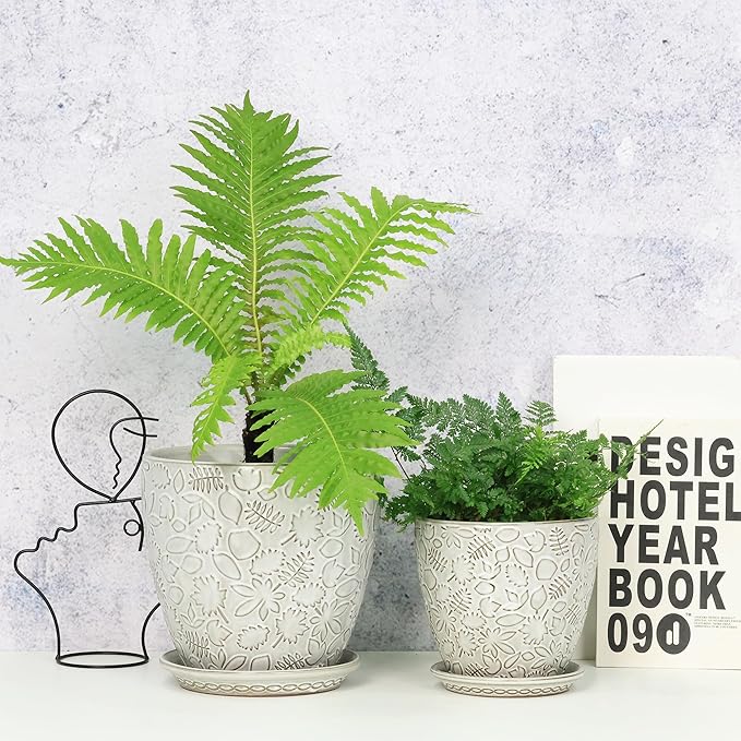 8 Inch + 6 Inch Retro Ceramic Planter Set of 2 - Image 4