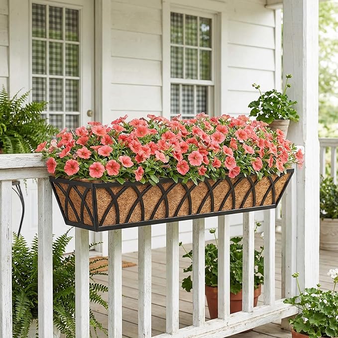 Y&M 30 Inch Window Deck with Coco Liner, Fence Metal Hanging Flower Planter - Image 9