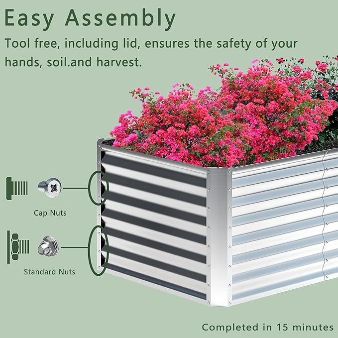 2PCS 8x2x1FT Galvanized Raised Garden Bed, Planter Raised Beds-Metal Garden Box - Image 7