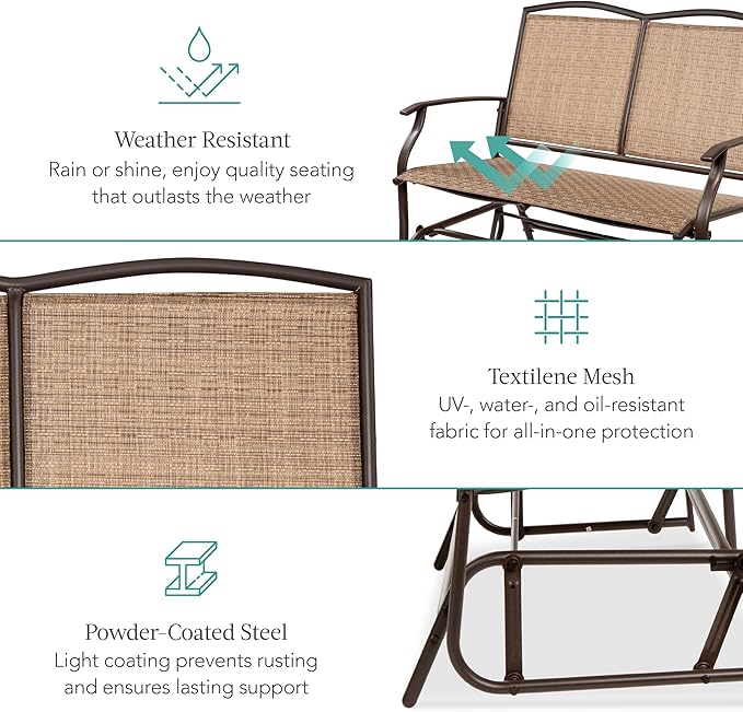 Best Choice Products 2-Person Outdoor Patio Swing Glider Steel Bench Loveseat - Image 5