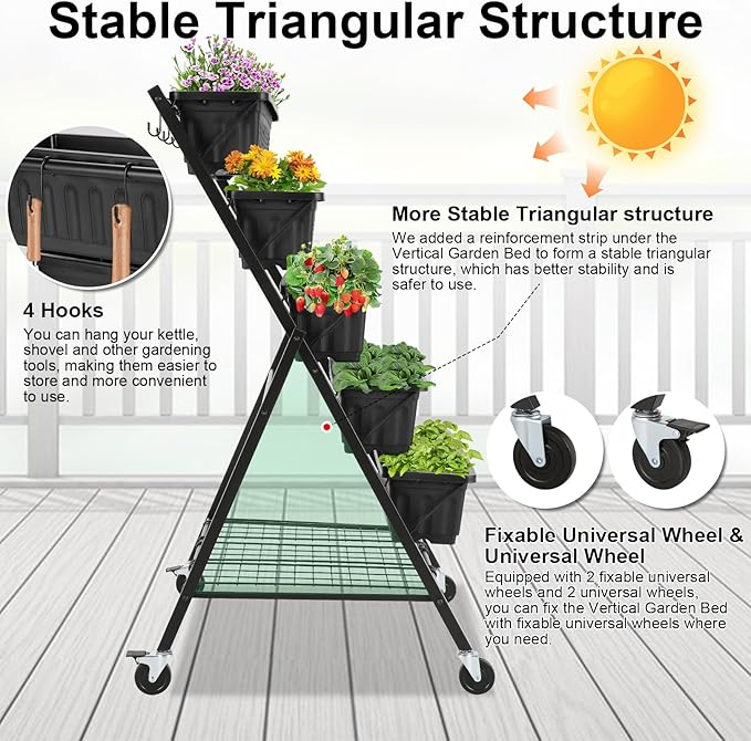 Homdox 5-Tier Vertical Garden Bed - 4FT Vertical Raised Bed with 5 Garden - Image 2
