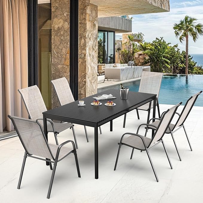 VINGLI Patio Chairs Set of 8 – Stackable Outdoor Dining Chairs - Image 4