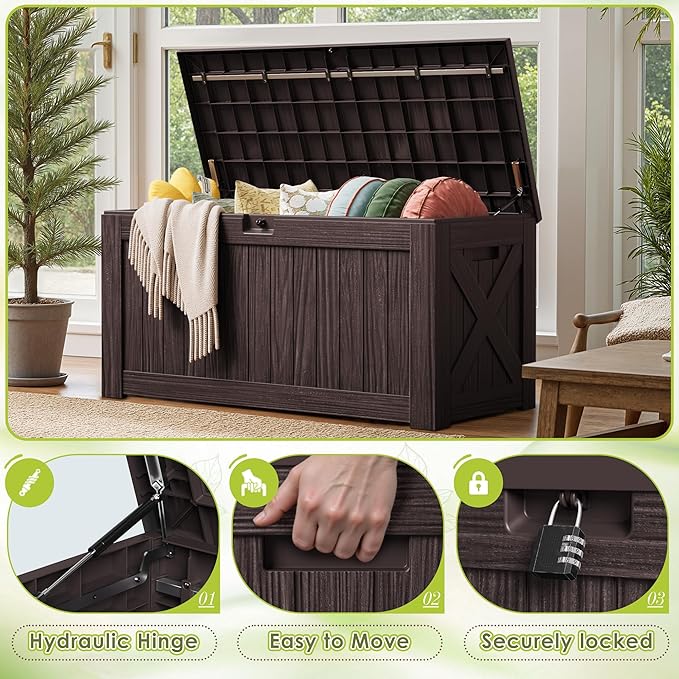 Devoko 125 Gallon Outdoor Storage Box, Waterproof Resin Deck Box - Image 3