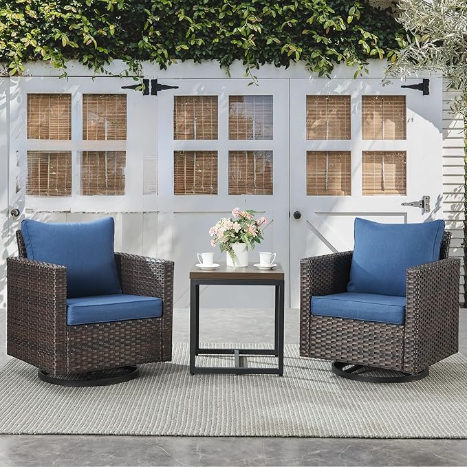 Belord Outdoor Bistro Set 3 Piece Wicker Swivel Rocker Patio Chairs, Oversize by Belord