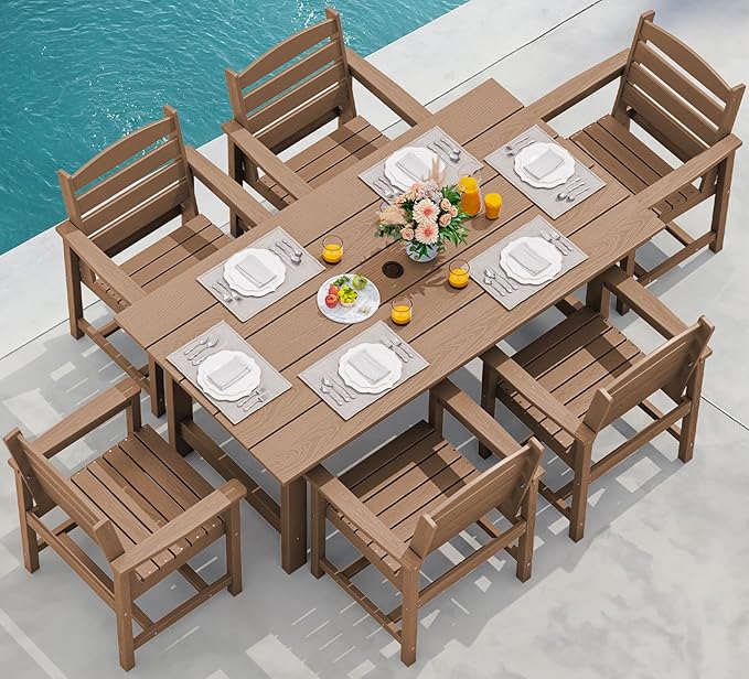 SERWALL 7-Piece Patio Outdoor Table & Chairs, HDPE Dining Set by SERWALL