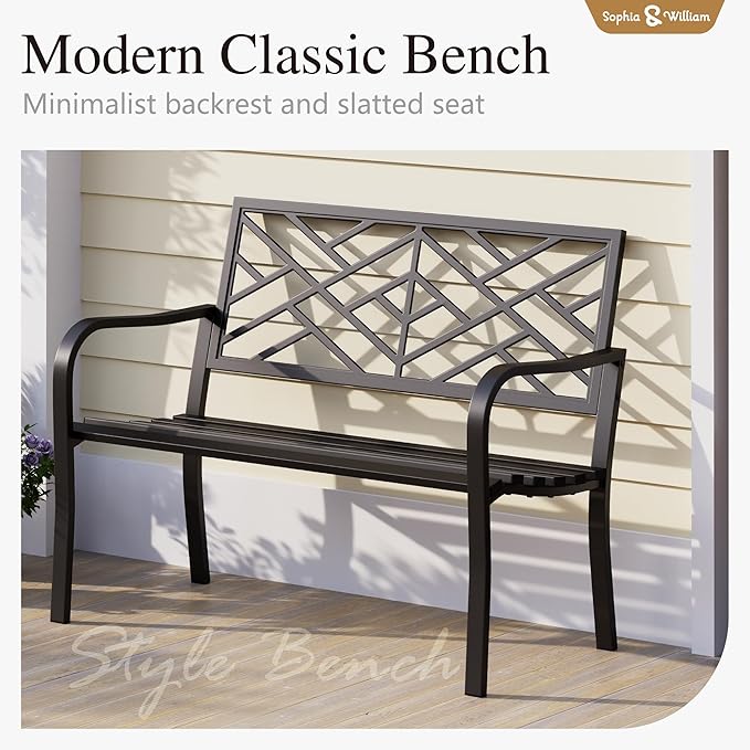 Sophia & William Outdoor Metal Bench Patio Garden Bench, Cast Iron Park Benches - Image 3