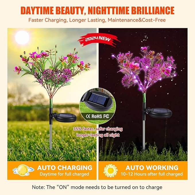 Neporal Solar Garden Lights, 4PK Purple Phalaenopsis Solar Flowers Outdoor - Image 4