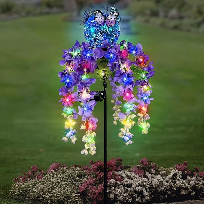 Solar Lights Outdoor Pathway, Wisteria Flower Garden Stakes, Colorful LED Lights by HokfirmHomeDecorGarden