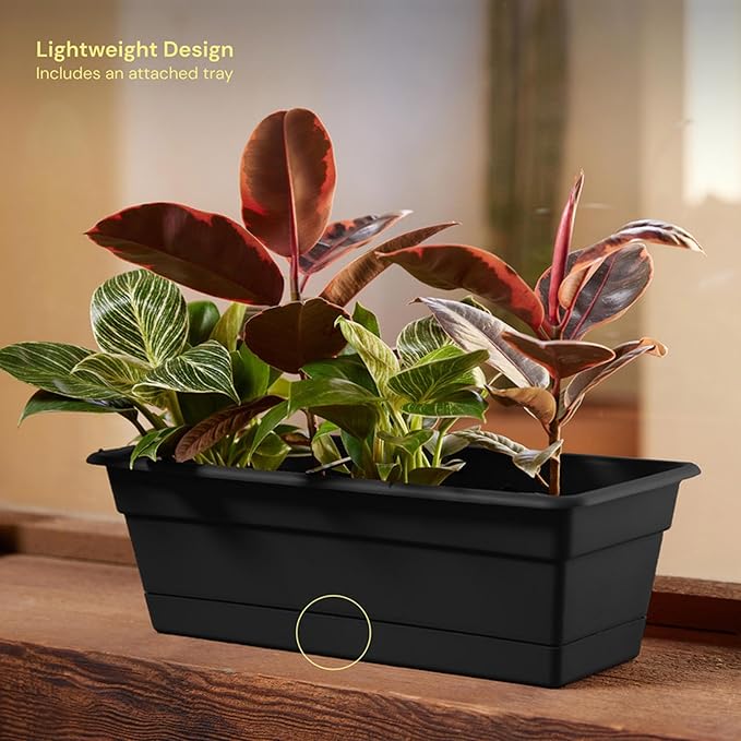 Bloem Dura Cotta 18" Black Resin Rectangle Window Box Planter - Image 2