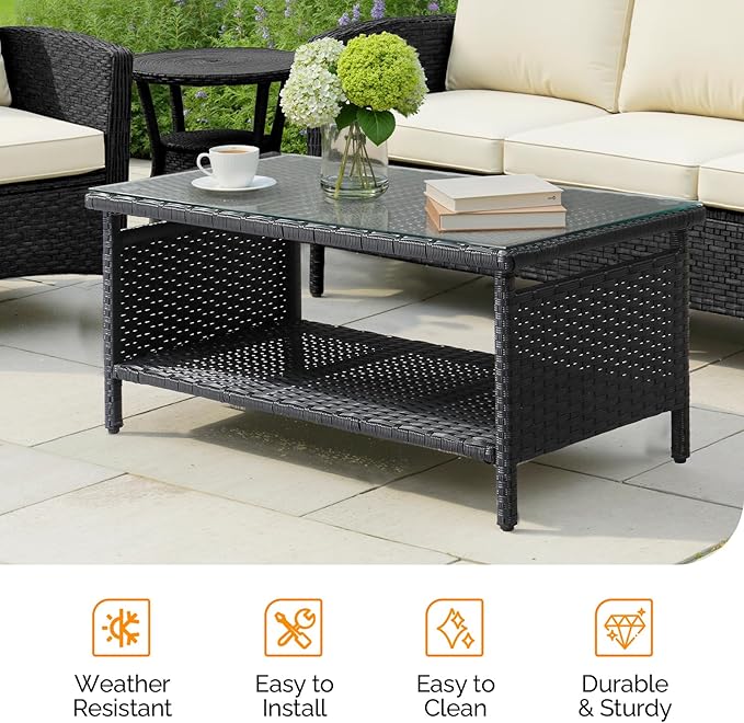VINGLI Outdoor Wicker CoffeeTable Patio Coffee Tables - Image 8