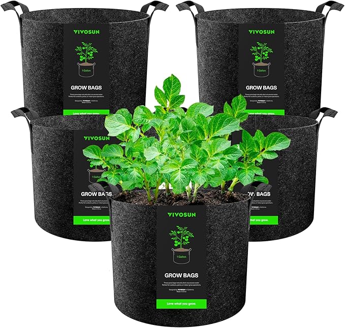 VIVOSUN 5-Pack 1 Gallon Heavy Duty Thickened Nonwoven Fabric Pots Grow Bags by VIVOSUN
