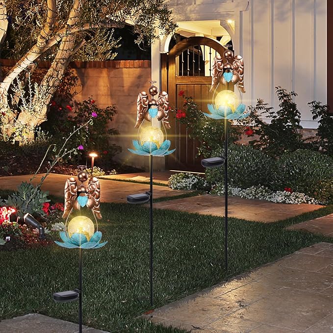 Solar Garden Lights Metal Flower Decor Colorful Solar Pathway Light - Image 8