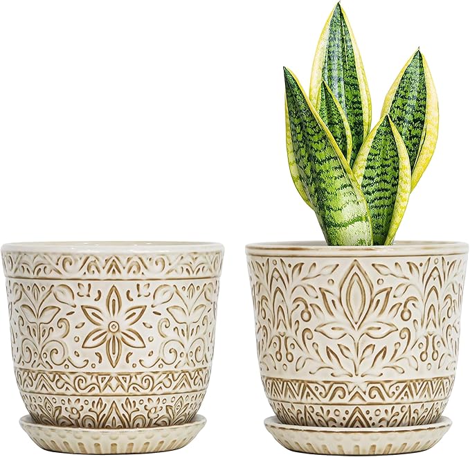 Gepege 6 Inch White Ceramic Planter, Plant Pot by Gepege