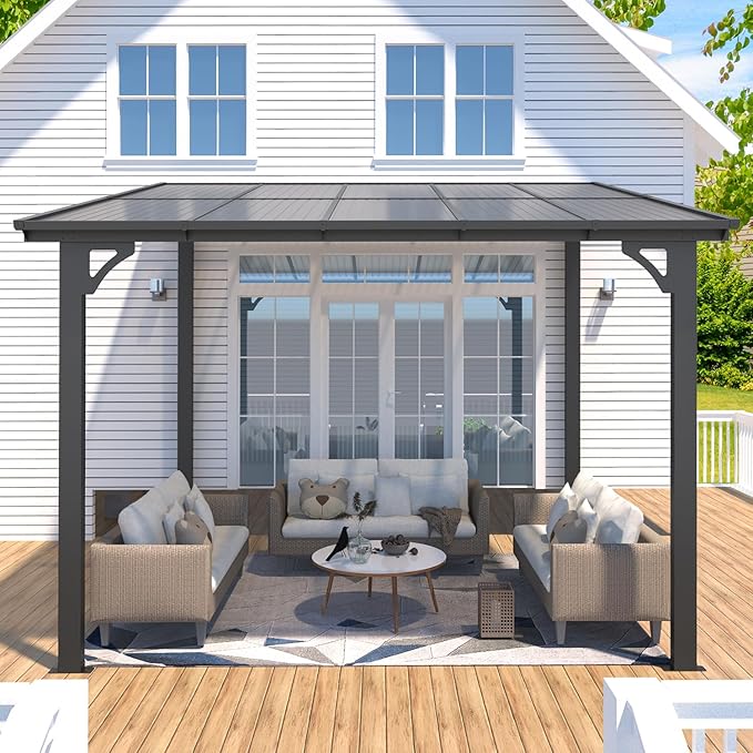 AECOJOY 10' x 8' Gazebo for Patio, Small Wall-Mounted Lean to Gazebo Pergola - Image 4