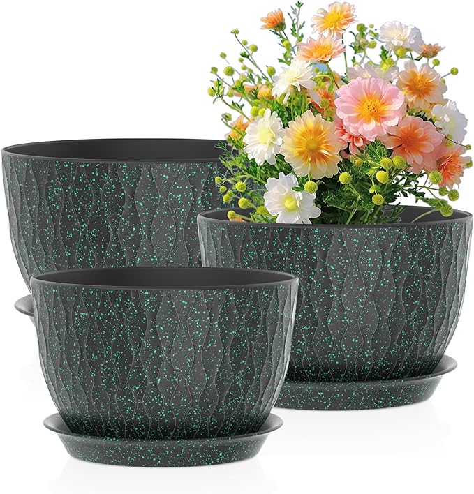 12/10/9 inch Large Plant Pots, 3 Pack Wide Flower Pots by Meowell
