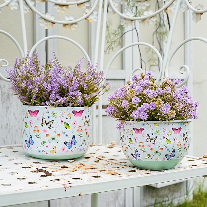 Butterfly & Bee Metal Planters Set of 2 – Decorative Flower Pots - Image 4