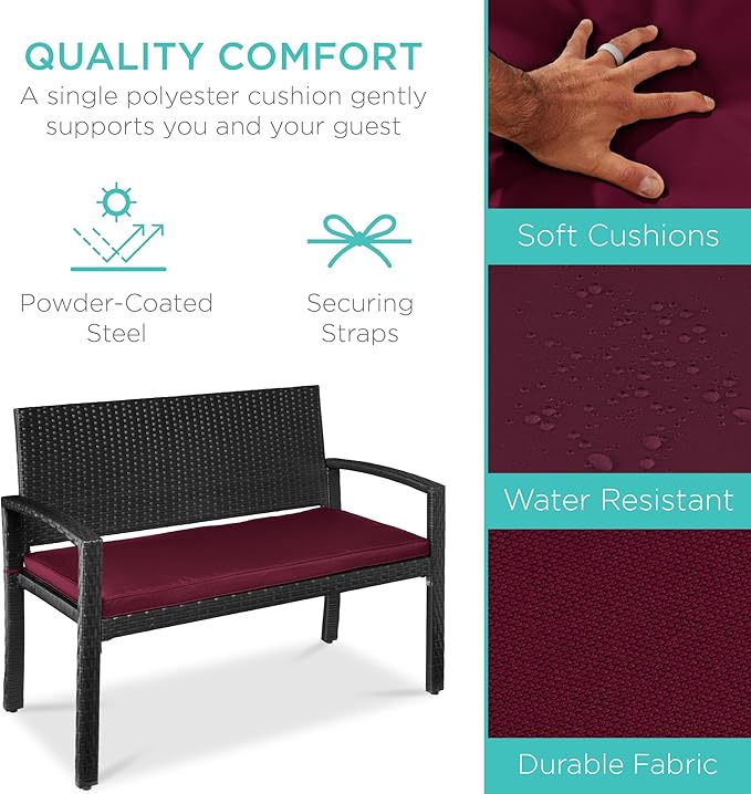 Best Choice Products Outdoor Bench 2-Person Wicker Garden Patio Benches Seating - Image 3