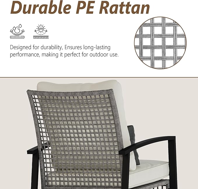 3 Piece Patio Rocking Chairs Set of 2, Outdoor Rocking Chair Bistro Set - Image 6